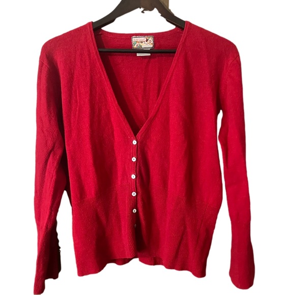 April Cornell Sweaters - April Cornell Vibrant Red Button-Up Women's Cardigan 100% Lambswool Sz Large